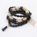 Bohemia estilo multicapa perlas trébol colgante pulsera encanto